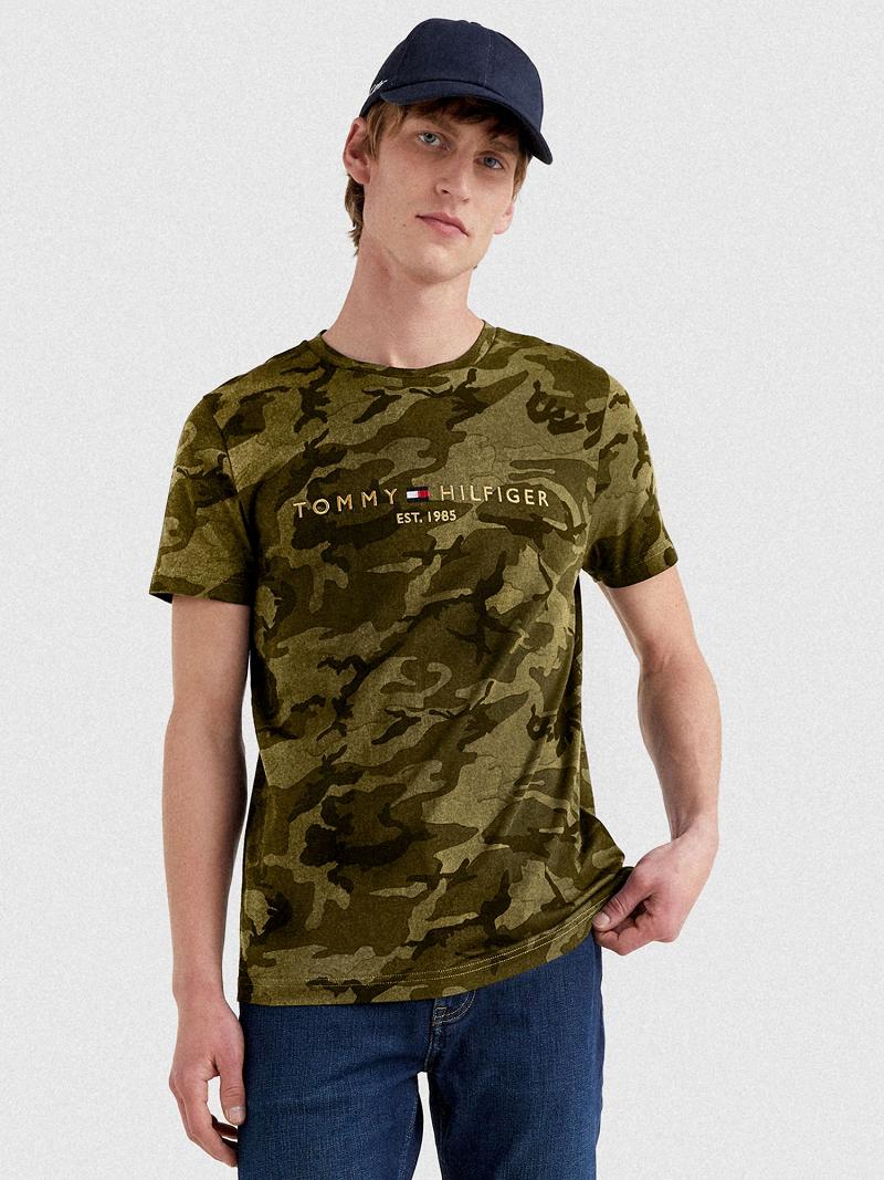 Férfi Tommy Hilfiger Camo logo Póló Olivazöld | HU 795BEX